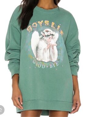 Boys Lie Green Angel Graphic Oversized Sweatshirt Dress
